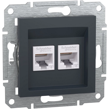 Gniazdo Komputerowe Podwójne 2x RJ45 kat. 6 UTP bez Ramki Asfora IP20 Antracyt