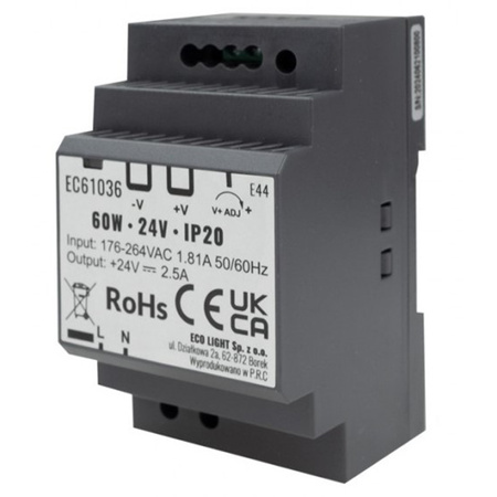 Zasilacz Na Szynę Led DIN Premium Line 60W 24V Ecolight