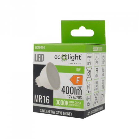 Żarówka LED Reflektor MR16 GU5.3 5W 400lm 3000K Ciepła 12V Ecolight