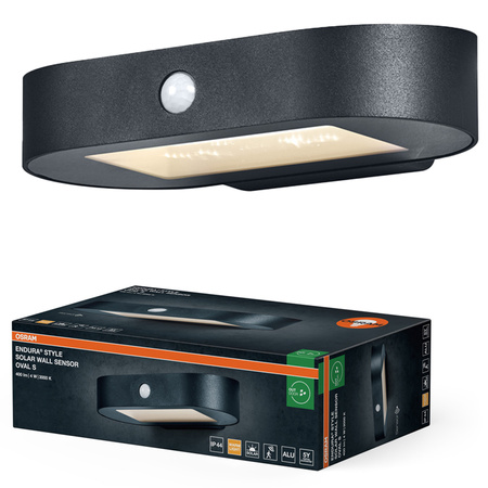Kinkiet Solarny Ogrodowy Lampa Elewacyjna Zewnętrzna LED z Czujnikiem Ruchu i Zmierzchu 4W 380lm 3000K Ciepła Czarny IP44 Endura Osram