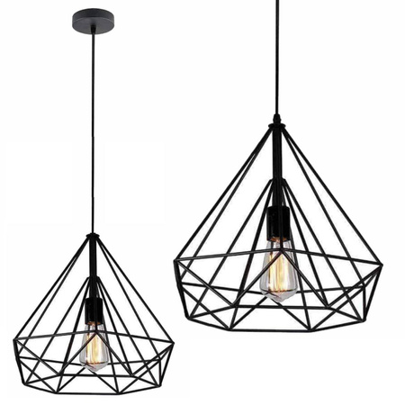 Lampa Wisząca Sufitowa Geometryczna Czarna LOFT DIAMENT 1xE27 Druciana Duża