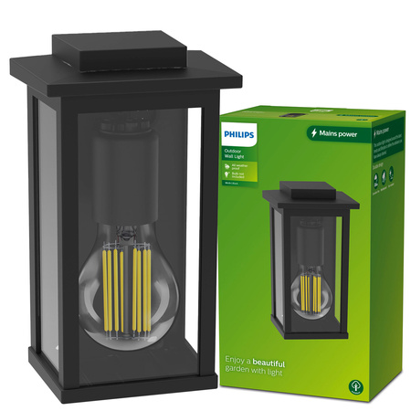 Kinkiet Ogrodowy Lampa Elewacyjna Zewnętrzna LATARNIA E27 Czarna Mirth Philips