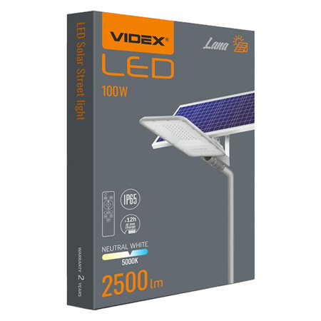 Naświetlacz Solarny Lampa 50x LED 100W 2500lm 5000K IP65 VIDEX Czujnik Zmierzchu z Pilotem