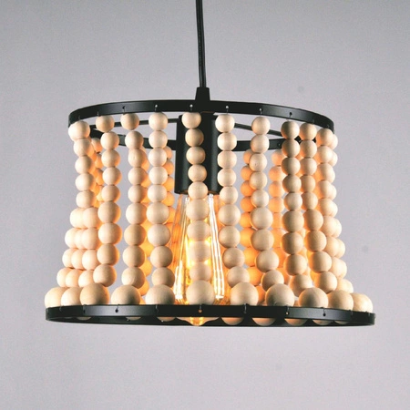 Lampa Wisząca Sufitowa BRENA 1x E27 Zwis Czarna Drewno GOLDLUX (Polux)