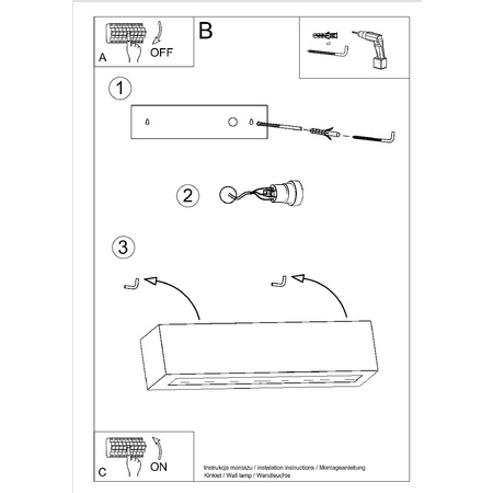 Lampa Ścienna Kinkiet E27 Prostokątna Czarna Nowoczesna Vega Sollux