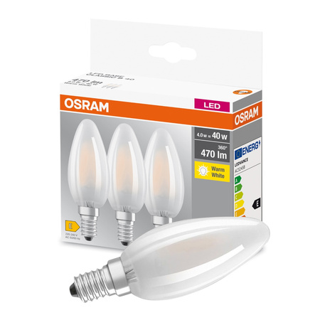 3PAK Żarówka LED E14 B35 4,5W = 40W 470lm 2700K Ciepła 300° Filament OSRAM