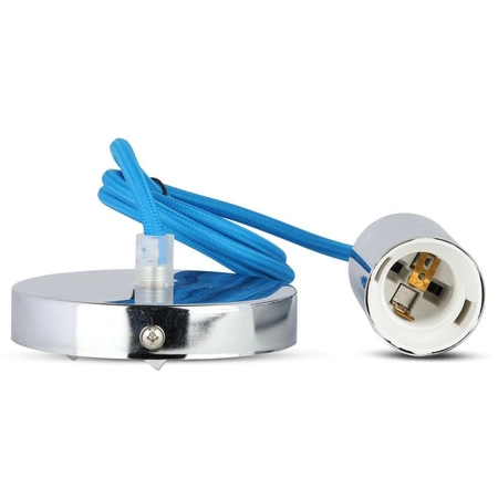Lampa Wisząca Oprawa E27 Chromowy klosz z niebieskim kablem Zwis VT-7338 V-TAC
