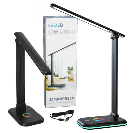 Lampka Biurkowa Stołowa LED 7W 460lm CCT 120° Akumulatorowa Czarna Noblite Kobi
