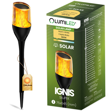 Lampa Solarna Ogrodowa LED Ogrodowa Zewnętrzna Efekt Płomienia IGNIS 64 cm LUMILED