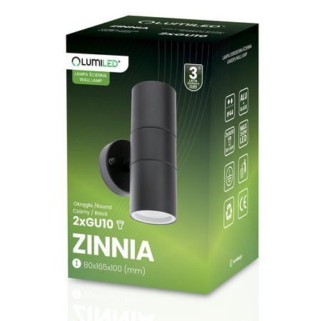 Kinkiet Ogrodowy Lampa Ścienna Elewacyjna góra dół LED GU10 IP44 ZINNIA Czarny LUMILED