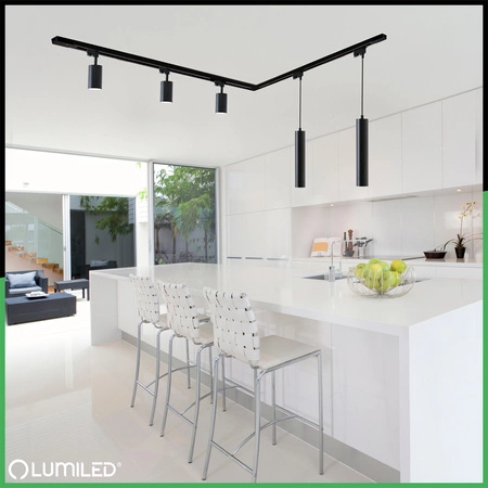 Zestaw Szyna Oświetleniowa Szynoprzewód 3m + 5x Reflektor Szynowy GU10 + Łącznik Kątowy Czarny LUMILED