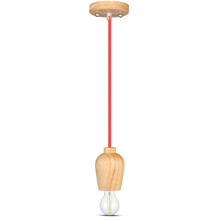 Lampa Wisząca Oprawa E27 Drewniany klosz z czerwonym kablem VT-7778 V-TAC