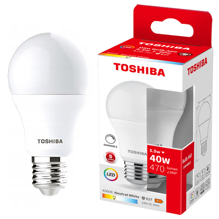 Żarówka LED E27 A60 5,5W = 40W 470lm 4000K Neutralna Ściemnialna TOSHIBA