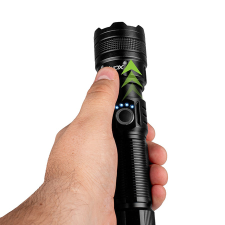 Latarka Akumulatorowa LED Taktyczna 600lm 10W Lampka Ręczna Mocna ZOOM POWERBANK VA0179 VAYOX