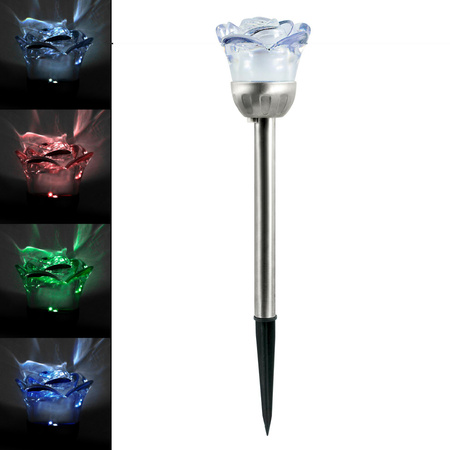 Lampa Ogrodowa LED Solarna RÓŻA Wbijana Zimna Biała + RGB IP44