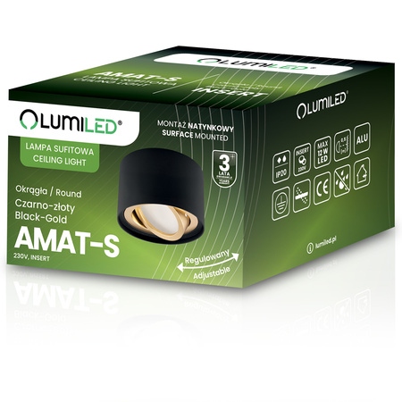 Oprawa Natynkowa HALOGENOWA Spot Tuba Ruchoma Okrągła Czarno-Złota 50mm AMAT-S LUMILED