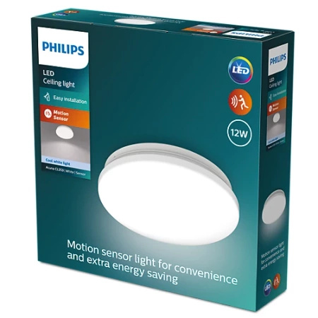 Lampa Sufitowa Plafon LED 12W 1500lm 4000K z Czujnikiem Zmierzchu Biała Acuna Philips