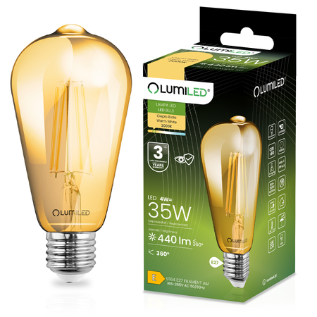 Żarówka LED E27 Edison ST64 4W = 35W 440lm 2000K Ciepła 360° FILAMENT LUMILED