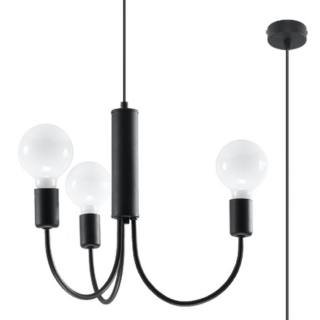 Lampa Sufitowa Wisząca Zwis 3x E27 Żyrandol Nieregularna Czarna Nowoczesna Piccolo Sollux