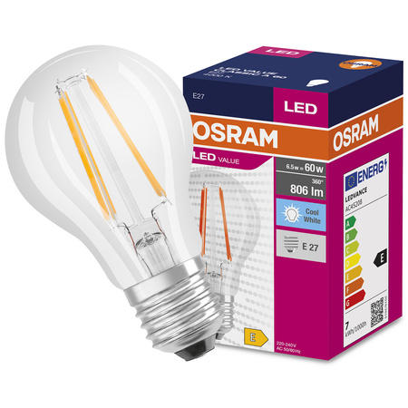 Żarówka LED E27 A60 7W = 60W 806lm 4000K Neutralna 300° Filament OSRAM