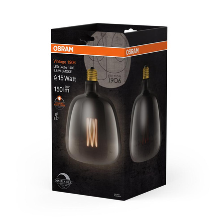 Żarówka LED Dekoracyjna E27 4.5W = 15W 150lm 1600K Ciepła 220° Dymiona Ściemnialna Vintage 1906 Osram