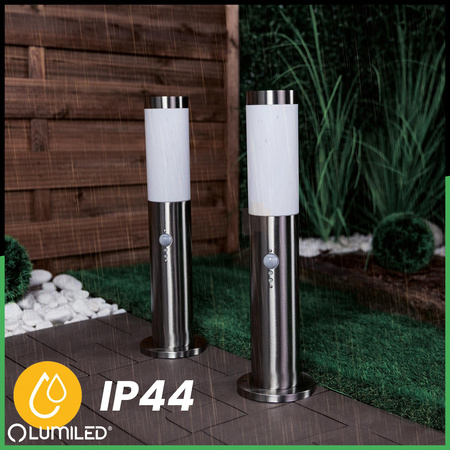 Lampa Ogrodowa Zewnętrzna E27 INOX SŁUPEK 45cm z Czujnikiem Ruchu Lilium LUMILED