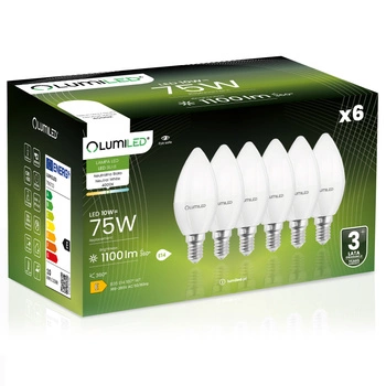 6x Żarówka LED E14 Świeczka B35 10W = 75W 1100lm 4000K Neutralna 180° LUMILED
