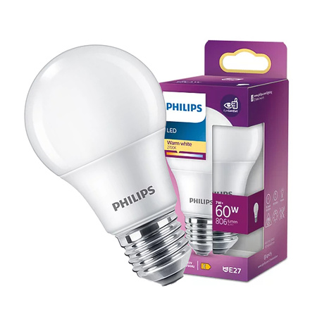 Żarówka LED E27 A60 7W = 60W 806lm 2700K Ciepła Biała PHILIPS