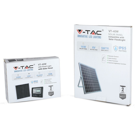 Naświetlacz LED 16W 4000K IP65 + Panel Solarny Z pilotem VT-40W V-TAC