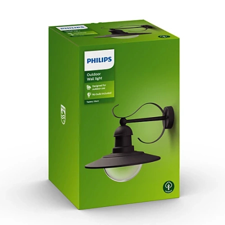 Kinkiet Ogrodowy Lampa Elewacyjna Zewnętrzna LATARNIA E27 IP44 Czarna Topiary Philips