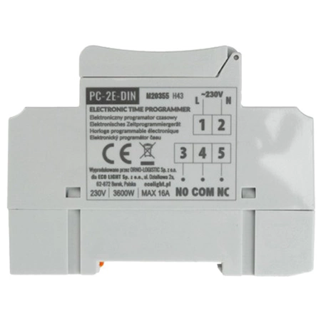 Programator Czasowy Włącznik Wyłącznik LCD Cyfrowy Harmonogram 7 Dni PC-2E-DIN Ecolight