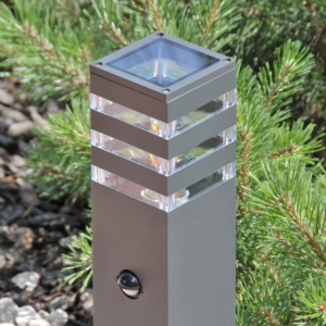 Lampa Ogrodowa Zewnętrzna TEKSAS 44 E27 IP44 Czujnik Słupek Grafitowa GOLDLUX (Polux)