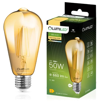 Żarówka LED E27 ST64 6W = 50W 660lm 2000K Ciepła 360° Filament LUMILED