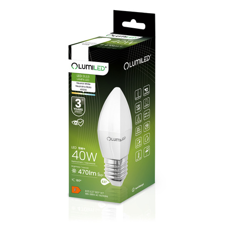 6x Żarówka LED E27 Świeczka B35 5W = 40W 470lm 4000K Neutralna 180° LUMILED