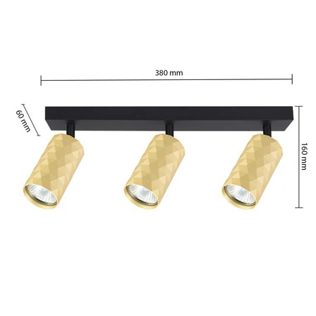 Lampa Sufitowa Spot Tuba Reflektor Oprawa Halogenowa 3x GU10 Ruchomy Czarny Złoty Glamour Masterled