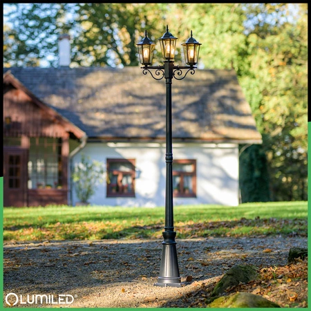Lampa Ogrodowa Zewnętrzna 3xE27 SŁUPEK LATARNIA 2m Czarna BELLIS LUMILED