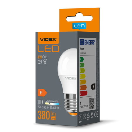 Żarówka LED E27 G45 Kulka 4W = 33W 380lm 3000K Ciepła 240° Videx