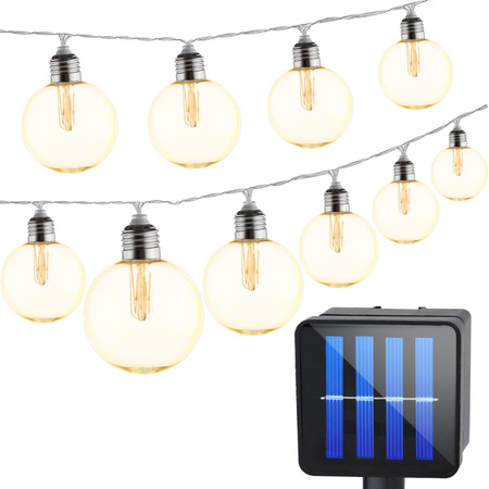 Girlanda Solarna Ogrodowa LED Ozdobna Łańcuch Świetlny 10 Kulek Ciepła 3000K 3,3m