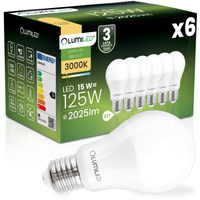 6x Żarówka LED E27 A65 15W = 125W 2025lm 3000K Ciepła 260° LUMILED