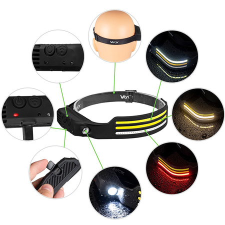 Latarka Czołowa Akumulatorowa 3x COB + XPE Pro Series VA0130 VAYOX