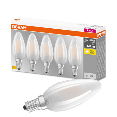 5PAK Żarówka LED E14 B35 4W = 40W 470lm 2700K Ciepła 300° Filament OSRAM