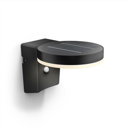 Kinkiet Ogrodowy Lampa Solarna Elewacyjna Zewnętrzna LED 1.3W 250lm 3000K z Czujnikiem Ruchu i Zmierzchu Czarna Zonal Ultra Efficient Philips