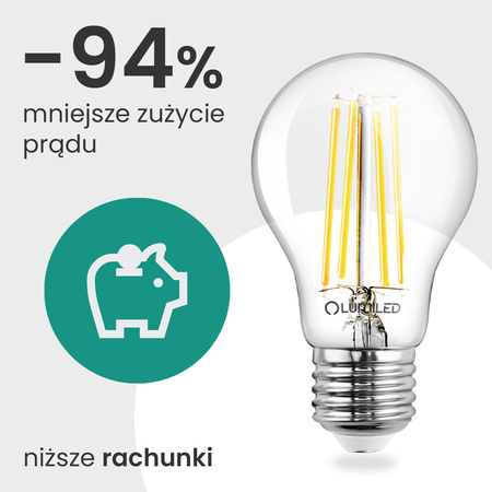 6x Żarówka LED E27 A60 3,8W 840lm = 60W 4000K Neutralna 360° Filament KLASA A LUMILED