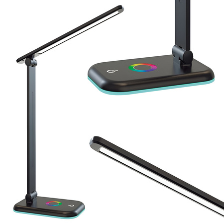 Lampka Biurkowa Stołowa Regulowana Nocna ALMA LED 12W 960lm CCT + RGB Ściemnialna Czarna MasterLED