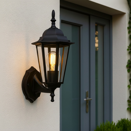 Kinkiet Ogrodowy Elewacyjny Zewnętrzny E27 LATARNIA do GÓRY Czarna BELLIS LUMILED