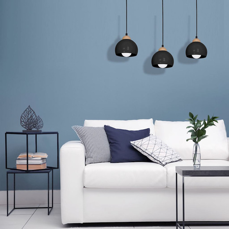 Lampa wisząca w stylu skandynawskim sufitowa czarna MiLAGRO DAMA 3x E27 Drewno + metal