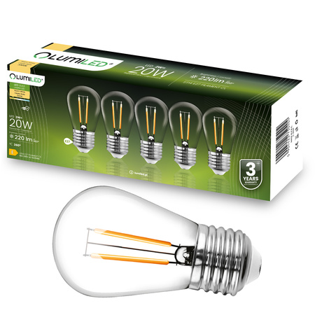 Żarówka LED E27 Edison ST14 2W = 20W 220lm 3000K Ciepła 360° FILAMENT LUMILED