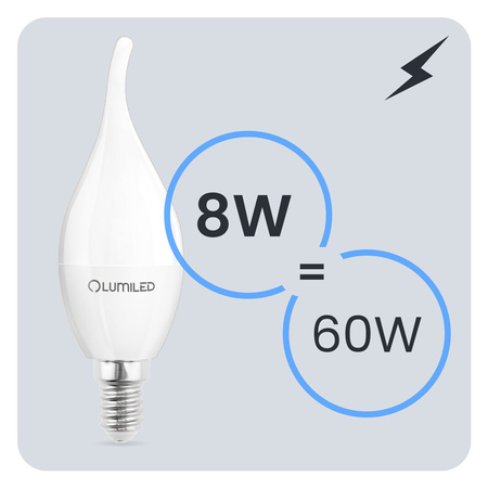 6x Żarówka LED E14 Świeczka BA35 8W = 60W 806lm 3000K Ciepła 180° LUMILED