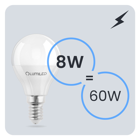 Żarówka LED E14 Kulka P45 8W = 60W 880lm 6500K Zimna 180° LUMILED