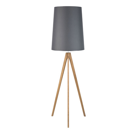 Lampa Podłogowa Stojąca WALZ GREY Trójnóg Abażur Grafitowo-Drewniana Skandynawska E27 5046 TK Lighting